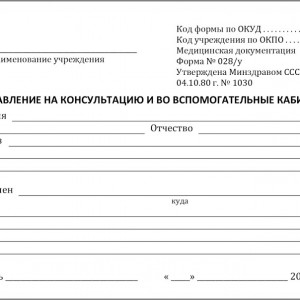 Купить направление на консультацию во вспомогательные кабинеты по форме 028/у